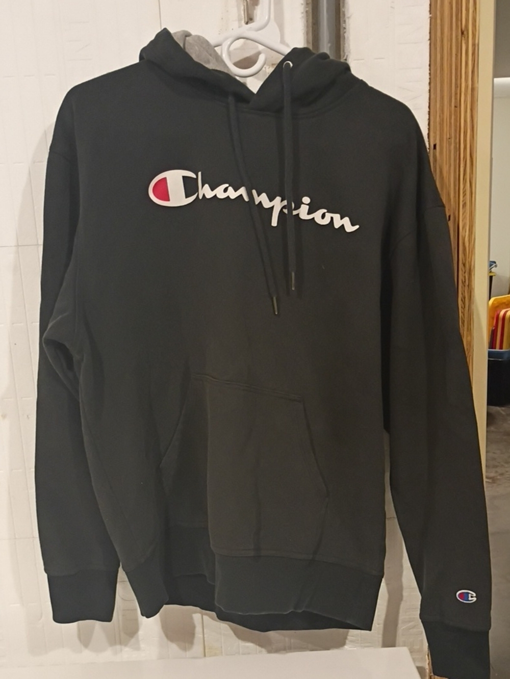 Champion Men’s Black Crewneck Hoodie with Script Logo